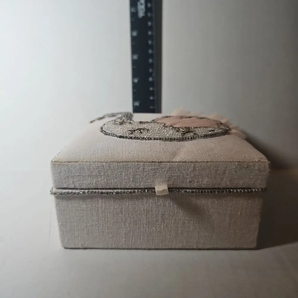 Pottery Barn Kids Beaded and Embroidered Swan Trinket Box Pink